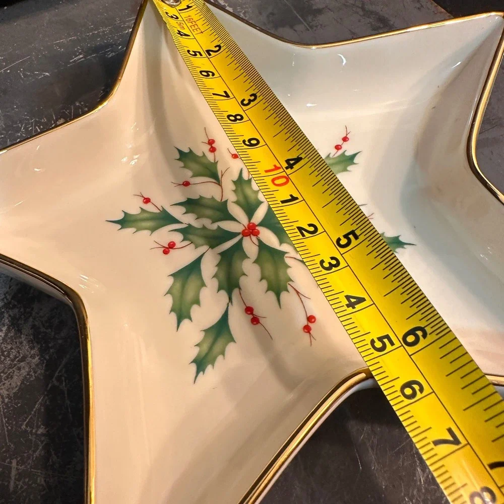 Lenox Holiday Star Bowl Dimension Collection Ivory Gold Holly Berry China 7in